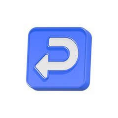 turn left icon 3d rendering blue color