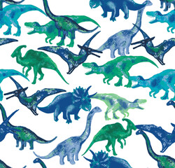 Vibrant watercolor dinosaurs seamless pattern for kids playful fabric textile design and wallpaper © Creativezone