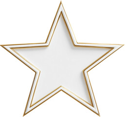 A simple white star with a gold border on a black background