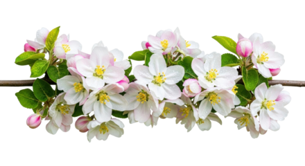 Isolated Apple blossoms on a branch, blooming with delicate pink and white flowers, spring beauty
