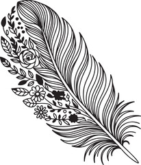 Obraz premium Feather vector illustration with decorative patterns and vintage design elements