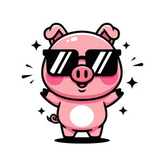 Cute cartoon pig wearing stylish sunglasses, drawn in a fun kawaii style. Perfect for stickers, children’s designs, merchandise, and playful character illustrations.