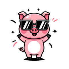 Cute cartoon pig wearing stylish sunglasses, drawn in a fun kawaii style. Perfect for stickers, children’s designs, merchandise, and playful character illustrations.