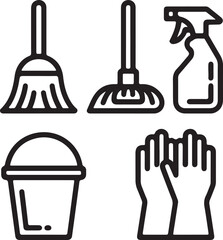 Set of cleaning tools and equipment vector icons