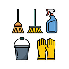 Set of cleaning tools products and equipment vector icons
