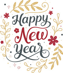 Happy new year banner. Vector illustration of a happy new year in gold and black colors. Beautiful inscription. Background for the holiday.