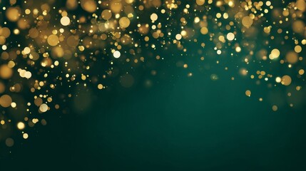 Abstract festive christmas xmas,, new year's eve, holiday, celebration background - Frame made of bokeh of golden string of lights, fairy lights, dark green night sky texture