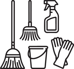 Set of cleaning tools vector icons collection