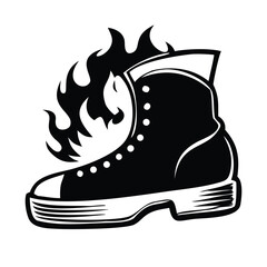 Retro Boot with Flames Vector Illustration