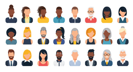 Diverse Flat Design User Avatars Collection - Multi-Ethnic, Multi-Generational Portrait Set