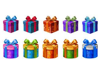 Colorful Watercolor Gift Boxes Set with Decorative Ribbons