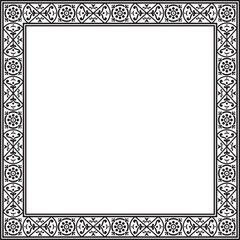 Vector square black monochrome border, frame, Pompeii. Rectangle Neopolitan ornament. Art of Ancient Rome. Template for stained glass