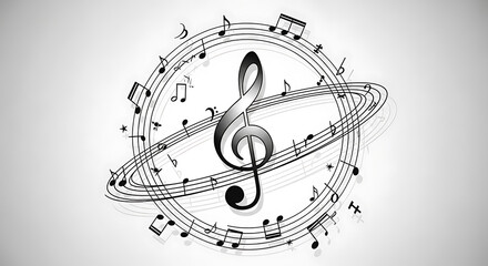 Musical Staff Circle with Treble Clef and Melody Notes