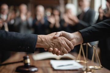 Handshake in Courtroom - Justice, Agreement, and Legal Proceedings.