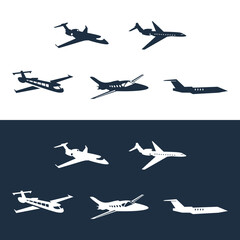 Plane airplane silhouette icon flat logo set graphic