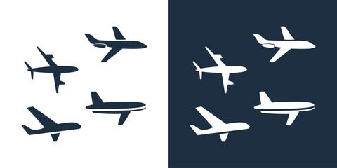 Plane airplane side silhouette icon flat logo set graphic