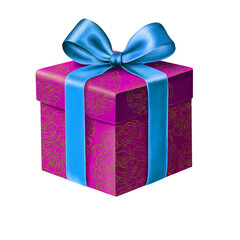 Purple Pink Watercolor Gift Box with Blue Ribbon