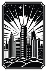 Vintage City Skyline Night Scene (Comic Style)