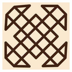 The image displays a stylized, symmetrical geometric pattern, resembling an intricate knot or trellis design
