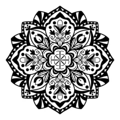Fototapeten Mandala Hand-drawn Mandala design, mandala art, nature mandala with floral and abstract lines. Black and white background with mandala design to textiles, henna painting and background for your art. No ai.  © Rinny Phatchamon