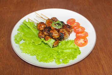 Grilled Meatball Skewers with Sweet Soy Sauce Glaze