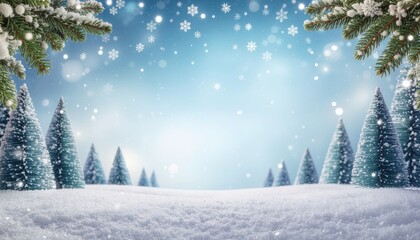 Winter wonderland scene with snowflakes falling and evergreen trees in a serene landscape captured in a peaceful environment for a magical seasonal experience