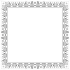 Vector black contour square Egyptian ornament. Rectangle, frame, ancient Egypt.Pattern of lotus flowers and sun