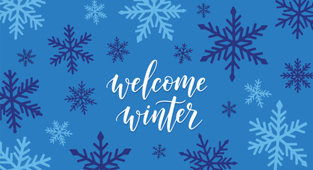 Flat vector winter wallpaper featuring decorative snowflake mosaic in crisp blue tones. Ideal for seasonal packaging, backgrounds, invitations, and festive graphic design