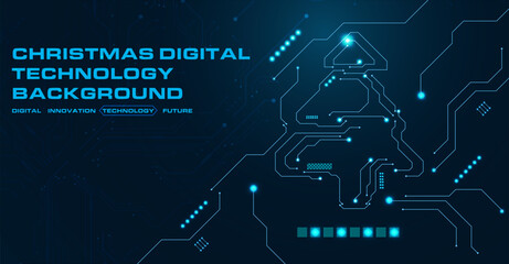 Abstract christmas tree in circuit network digital technology electronic concept. Vector illustration