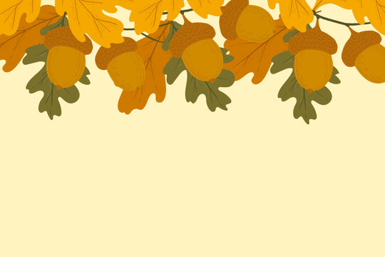 decor with acorns and golden leaves in autumn style. an autumn mood banner template.