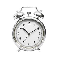 Classic twin bell alarm clock with a white face and transparent numbers