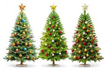 Festive Christmas Trees with Ornaments and Lights