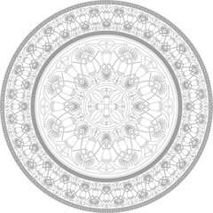 Vector black monochrome classic Greek round outline ornament. Circle of Ancient Greece and the Roman Empire. Byzantine painting of walls, floors and ceilings. Decoration of European palaces. 