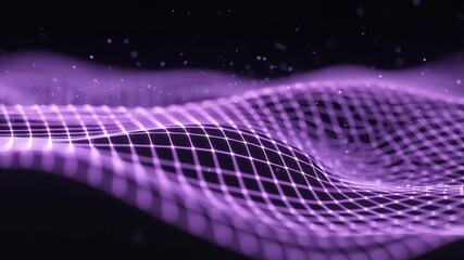 Abstract wavy grid design creates an undulating surface with glowing particles, forming abstract pattern. Abstract wavy grid is ideal as futuristic wallpaper or digital background. - Powered by Adobe