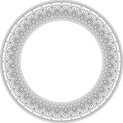 Vector black monochrome classic Greek round outline ornament. Circle of Ancient Greece and the Roman Empire. Byzantine painting of walls, floors and ceilings. Decoration of European palaces