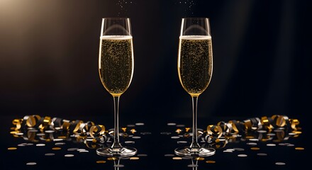 Obraz premium Golden bubbles and confetti as part of the elegant preparation for a New Year's Eve celebration