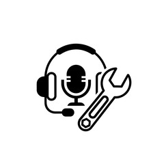 Technical support icon featuring headset and wrench on transparent background