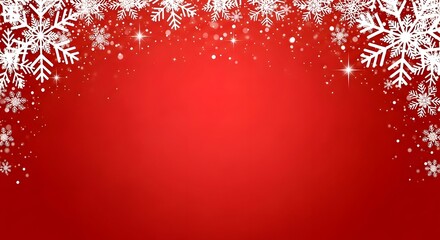 Festive red christmas background with white snowflakes falling gently, creating a magical winter wonderland scene perfect for holiday greetings and celebrations