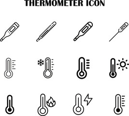 Thermometer vector icon showing temperature measurement in a simple, modern line style