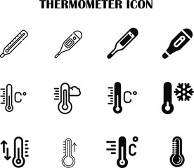 Thermometer vector icon showing temperature measurement in a simple, modern line style