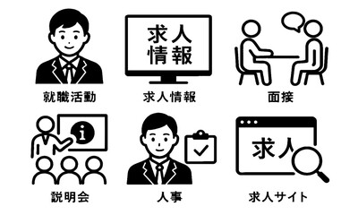 Japanese Job Hunting Icons Set – Recruitment, Interview, HR, Job Info