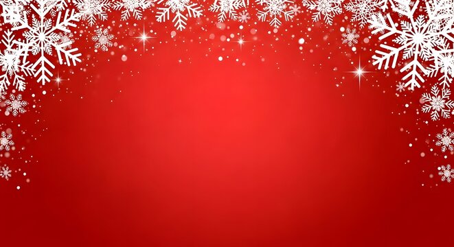 Festive red christmas background with white snowflakes falling gently, creating a magical winter wonderland scene perfect for holiday greetings and celebrations