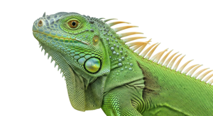 Isolated Reptile Close-up Showing Spiked Iguana Skin, Eye, and Scales for Educational Use