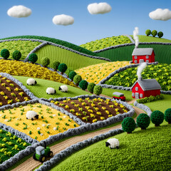 Knitted Fantasy Countryside Landscape