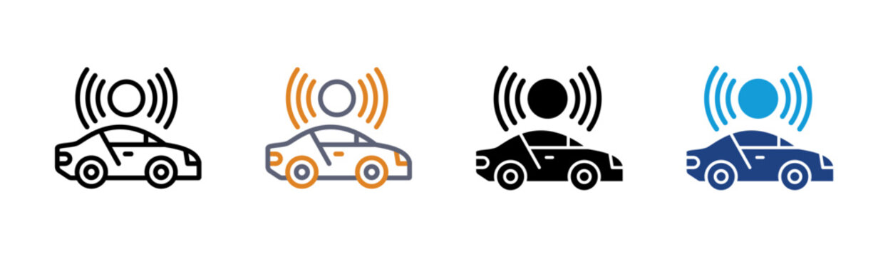 Autonomous Car icon set multiple style collection