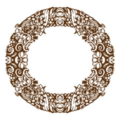 A round frame of hand-drawn floral and other decorative elements. Vector illustration