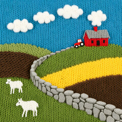 Knitted Fantasy Countryside Landscape