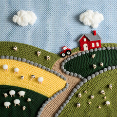 Knitted Fantasy Countryside Landscape