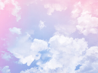 beauty sweet pastel pink and blue colorful with fluffy clouds on sky. multi color rainbow image. abstract fantasy growing light