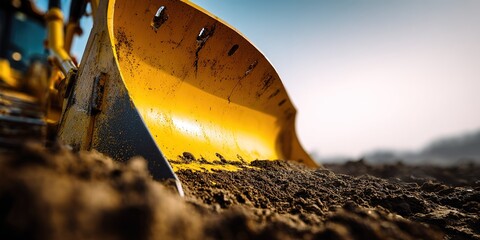 Heavy machinery operates on a construction site during early morning hours